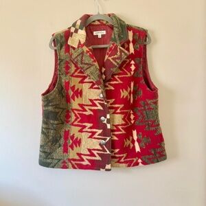 Aztec Fleece Vest Red Green Orvis Large